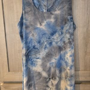 AB Studio Blue and Gray Marble-Print Tank Top